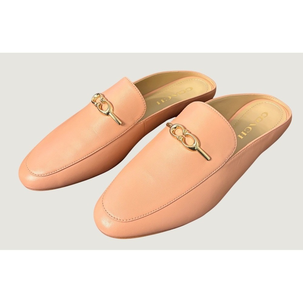 Coach Sienna Leather Slide Mules Shell Pink Gold Hardware Womens 8